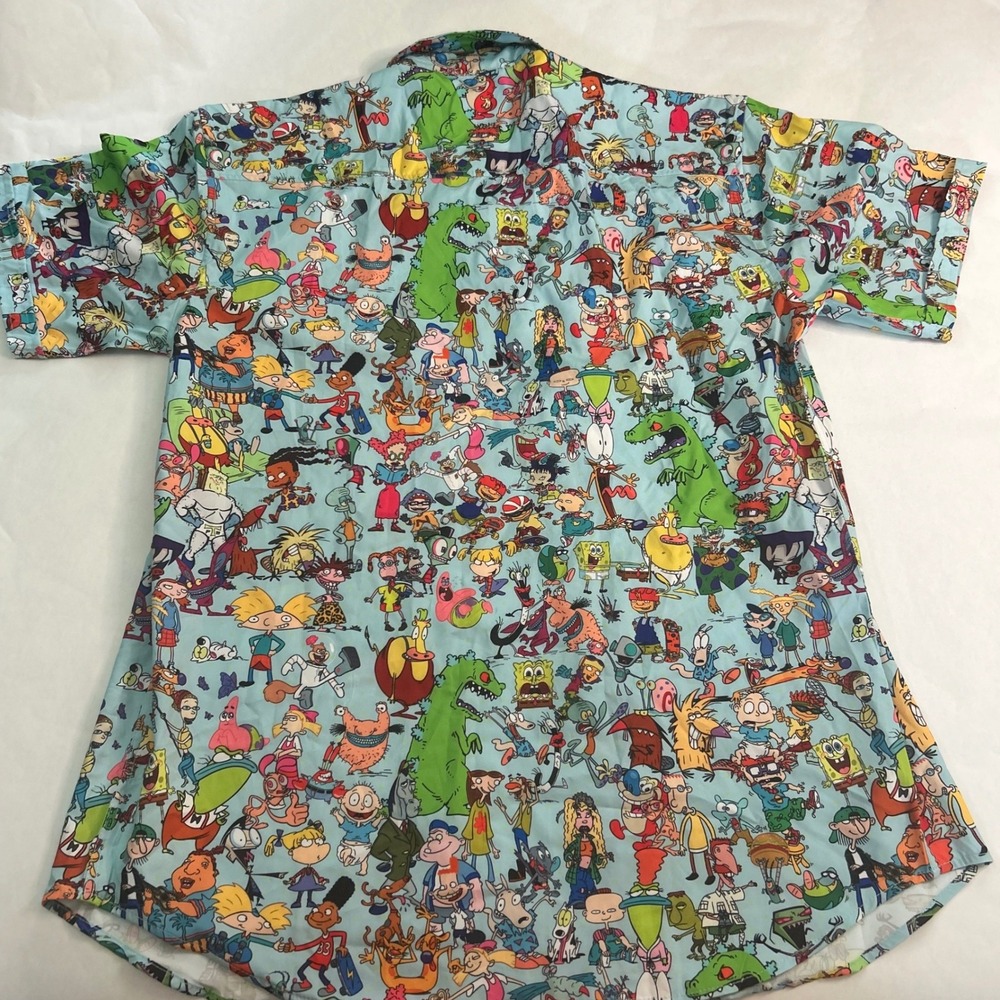 RSVLTS Kunuflex Nickelodeon 90s Mashup Cartoon All Over Print Button Shirt L
